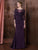 Colors Dress - Lace Ornate Quarter Sleeve Illusion Gown in Purple
