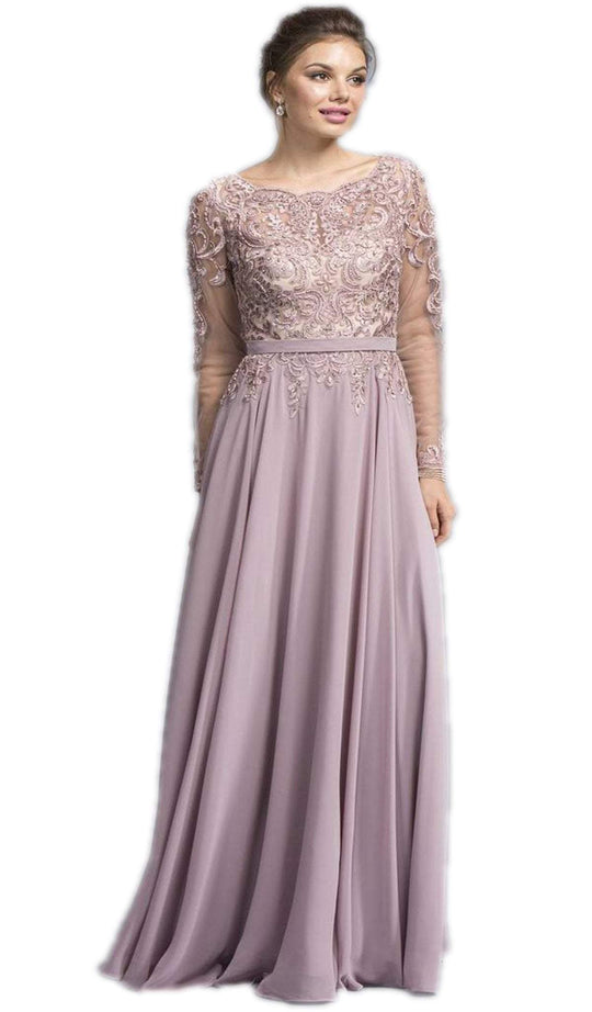 Bedazzled Scalloped Bateau A-line Evening Dress