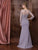 Marsoni by Colors - Long Sleeve Bejeweled V-Neck Trumpet Dress M195  In Gray