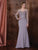 Marsoni by Colors - Long Sleeve Bejeweled V-Neck Trumpet Dress M195  In Gray