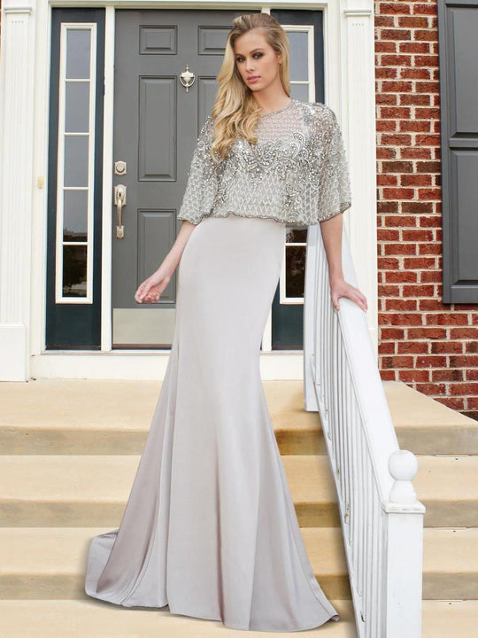 Marsoni by Colors Embellished Cape Trumpet Dress - 1 pc Silver In Size 14 Available