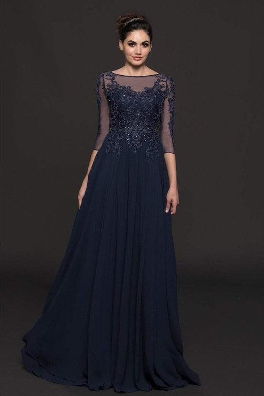 Marsoni by Colors - M214 Illusion Bateau A-line Dress in Blue