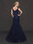Marsoni by Colors - M215 Bejeweled Lace V-neck Trumpet Dress In Blue