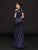 Marsoni by Colors - M216 Embellished Halter Satin Chiffon Sheath Dress In Blue