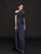 Marsoni by Colors - M216 Embellished Halter Satin Chiffon Sheath Dress In Blue