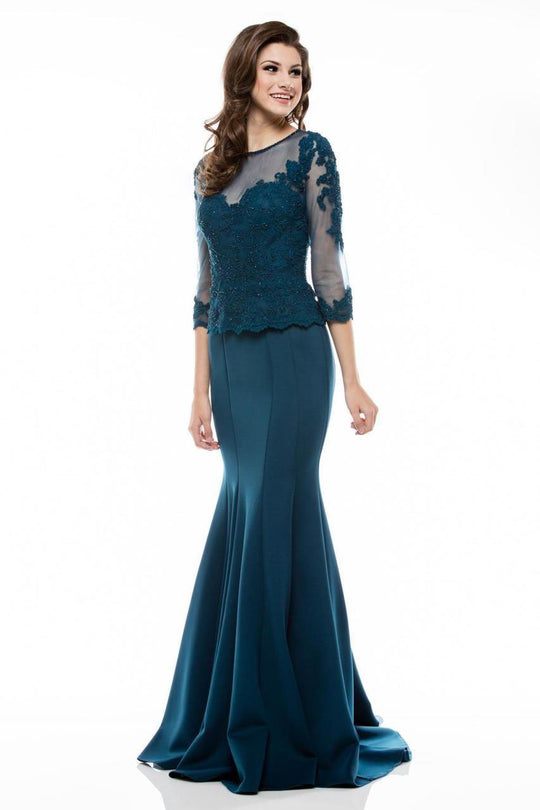 Marsoni by Colors - M218 Quarter-Length Two-Piece Mermaid Gown In Blue