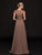 Marsoni by Colors - M219 Embellished V-neck Chiffon A-line Dress In Brown