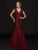 Marsoni by Colors - Scalloped V-neck Lace Mermaid Gown M222 In Red