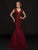 Marsoni by Colors - M222 Lace Scalloped V-neck Mermaid Dress In Red