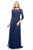 Marsoni by Colors - M223 Embroidered Quarter Length Sleeves Dress In Blue