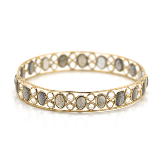 Tresor Collection - Rainbow Moonstone and Labradorite Bangle in 18k YG