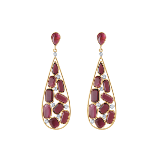 Pink Tourmaline & Diamond Earrings in 18K Yellow Gold