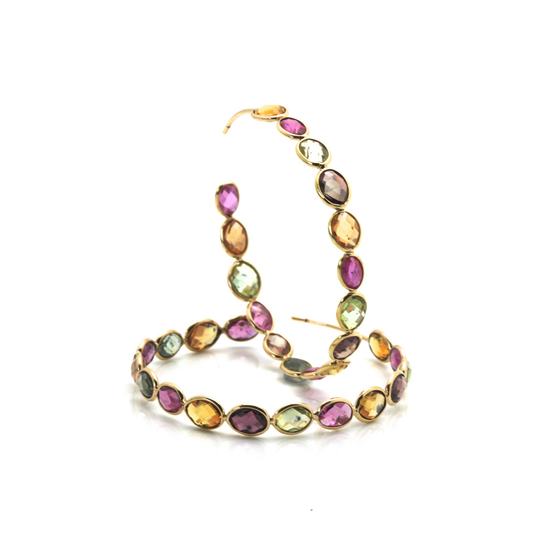Multicolor Tourmaline Hoop Earrings In 18K Yellow Gold
