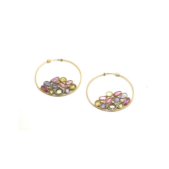 Multicolor Spinel Mosaico Hoop Earrings in 18K Yellow Gold
