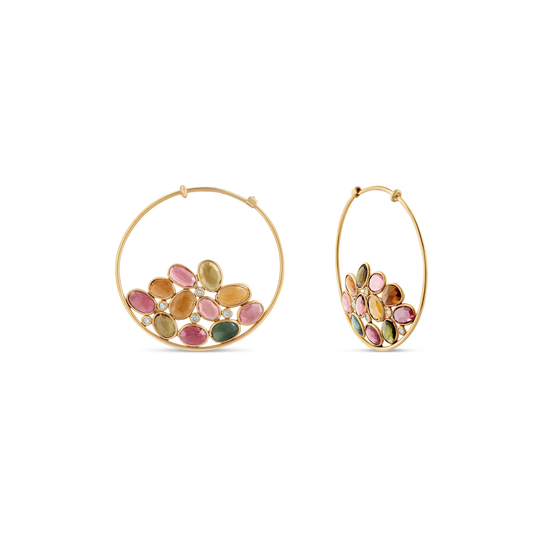 Multicolor Stones Hoop Earrings In 18K Yellow Gold