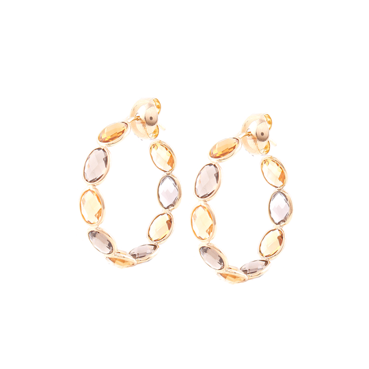 Tresor Collection - Gemstones Hoop Earrings in 18K Yellow Gold Citrine and Smoky Quartz - Medium