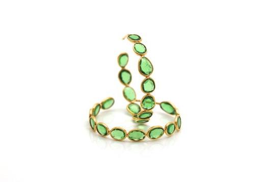 18k Yellow Gold Medium Gemstone Hoop Earrings in Tsavorite Garnet