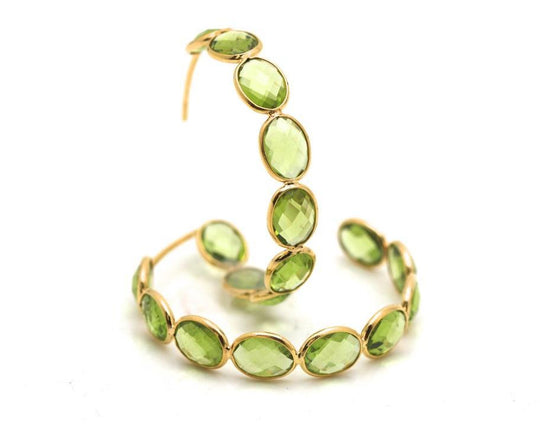 18k Yellow Gold Medium Gemstone Hoop Earrings in Peridot
