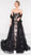 Marsoni by Colors - M231 Strapless Floral Lace Overskirt Gown in Black and Neutral