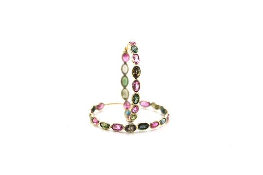 Multicolor Tourmaline Hoop Earrings In 18K Yellow Gold