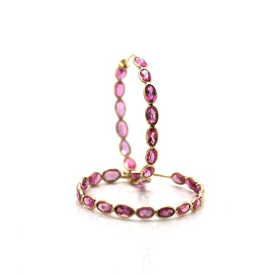 Pink Tourmaline Hoop Earring In 18K Yellow Gold