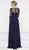 Marsoni by Colors - M233 Ornate Lace Appliqued Quarter Sleeve Gown in Blue