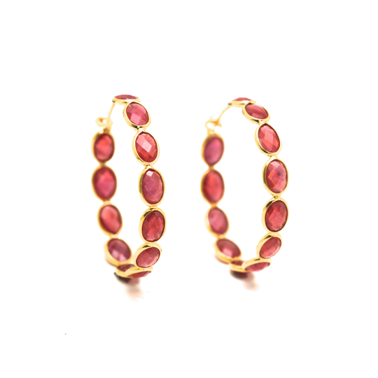 Orange Sapphire Hoop Earrings in 18K Yellow Gold