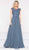 Marsoni by Colors - M238 Beaded Applique A Line Chiffon Dress in Blue