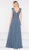 Marsoni by Colors - M238 Beaded Applique A Line Chiffon Dress in Blue
