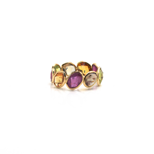 Multicolor Tourmaline Oval Stackable Ring Bands In 18K Yellow Gold
