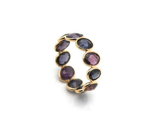 Multicolor Spinel Oval Stackable Ring Bands In 18K Yellow Gold