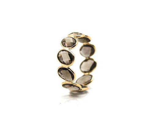 Smoky Quartz Oval Stackable Ring Bands In 18K Yellow Gold