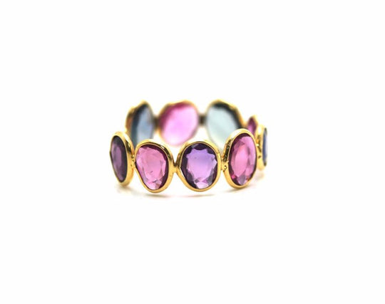 Gemstone Stackable Ring Bands With Adjustable Shank In 18K Yellow Gold