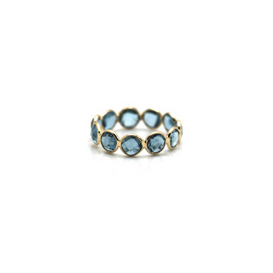 London Blue Topaz Round Ring Bands In 18K Yellow Gold