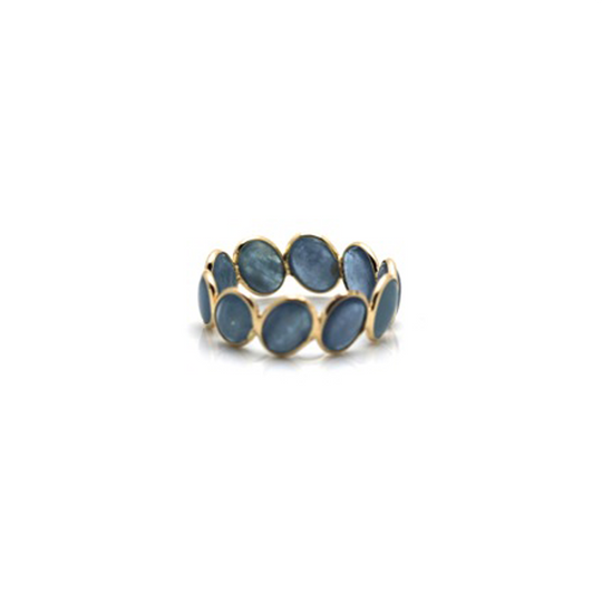 Aquamarine Oval Cab Stackable Ring Band in 18K Yellow Gold