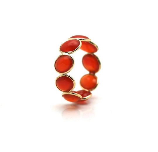 Carnelian Oval Cab Stackable Ring Band in 18K Yellow Gold