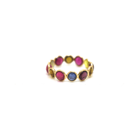 Multi Color Tourmaline Gemstone Stackable Ring in 18K Yellow Gold