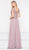 Marsoni by Colors - M243 Short Sleeve Embroidered Peplum Chiffon Gown in Pink