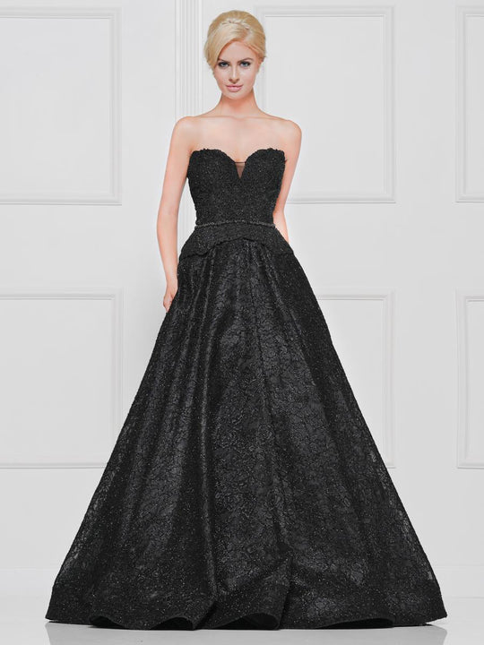 Marsoni by Colors - M246 Embroidered Lace Sweetheart Ballgown In Black