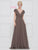 Marsoni By Colors - M251 Gathered V Neck Off Shoulder A-Line Gown In Brown
