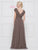 Marsoni By Colors - M251 Gathered V Neck Off Shoulder A-Line Gown In Brown