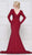 Marsoni by Colors - M257 Long Sleeve V-neck Satin Trumpet Dress In Red
