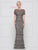 Marsoni By Colors - M269 Mesh Overlay Sheath gown with Metallic Ribbon In Gray