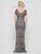 Marsoni By Colors - M269 Mesh Overlay Sheath gown with Metallic Ribbon In Gray