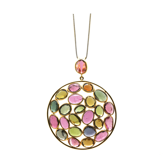 Multicolor Tourmaline Pendant in 18K Yellow Gold