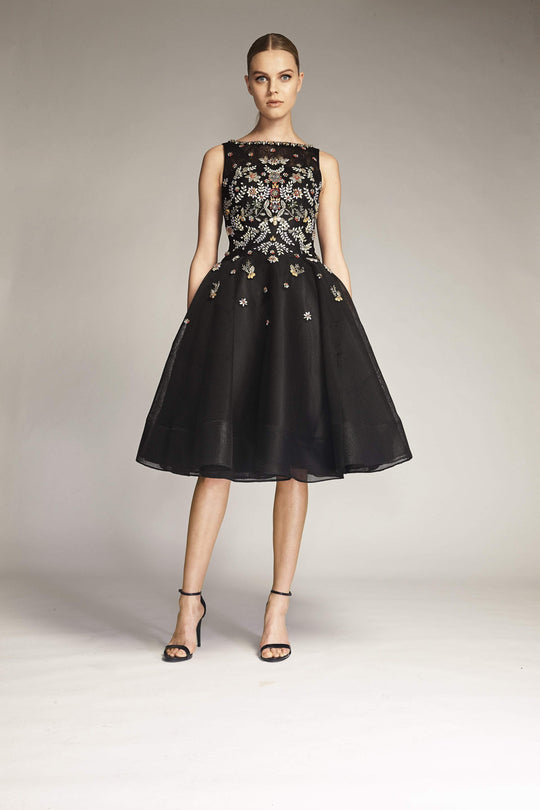 Park 108 - M313S Beaded Bateau A-Line Cocktail Dress In Black and Multi-Color