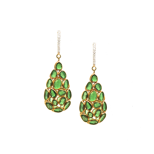 18K Yellow Gold, Tsavorite Garnet and Diamond Earrings