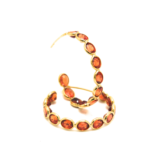 Orange Sapphire Hoop Earrings in 18K Yellow Gold