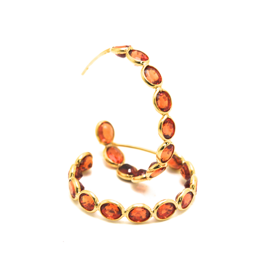 Tresor Collection - Orange Sapphire Hoop Earrings in 18K Yellow Gold