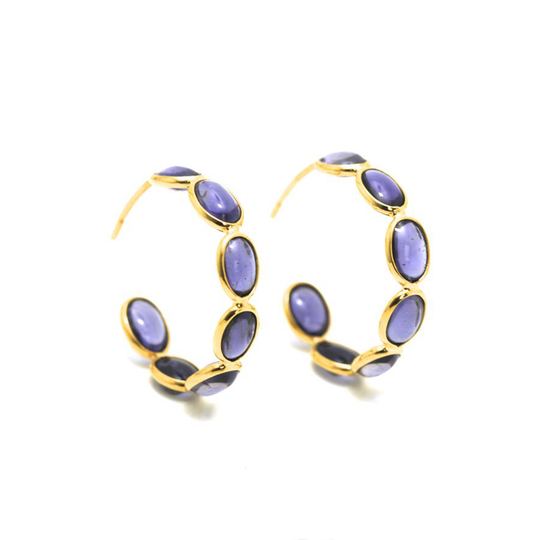 Iolite Oval Hoop Earrings In 18K Yellow Gold